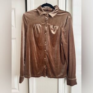 Brown/Golden Velvet Button-Up Shirt